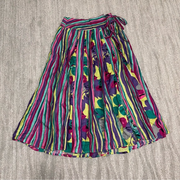 Soft Surroundings Dresses & Skirts - Soft Surroundings 100% Linen Wrap Midi Skirt Boho Tie Colorful Women’s Size S